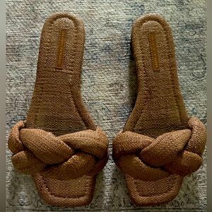 LOEFFLER RANDALL Brown Joanna Straw Braided Band Flat Sandal